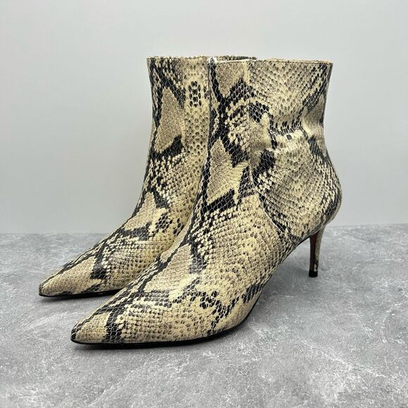 Schutz Beige Bette Bootie Snake Embossed Leather Ankle Boots Size 8B Pointed Toe - Picture 1 of 11